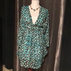 Animal print turquoise mini dress, size S